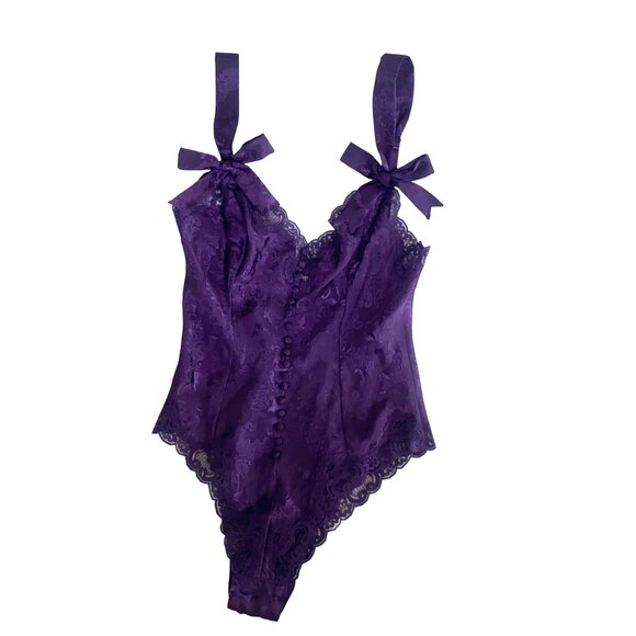Victoria's Secret Tops - Victorias Secret Small Vintage Purple Satin & Lace Bodysuit Bows Sexy Gold Label